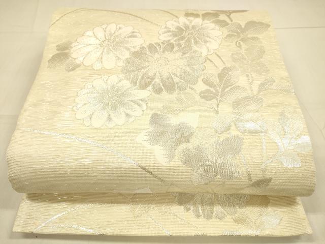 平和屋着物＊夏物 六通柄袋帯 草花文 銀糸 正絹 逸品 DAAS2532cm