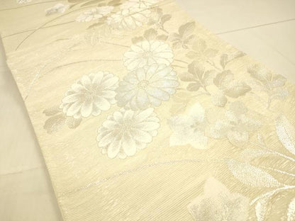 平和屋着物＊夏物 六通柄袋帯 草花文 銀糸 正絹 逸品 DAAS2532cm