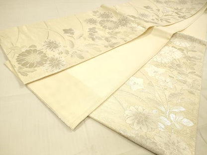 平和屋着物＊夏物 六通柄袋帯 草花文 銀糸 正絹 逸品 DAAS2532cm
