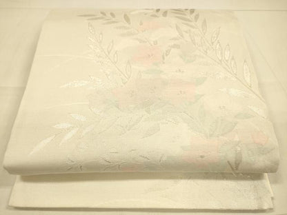 平和屋着物＊夏物 六通柄袋帯 草花文 銀糸 正絹 逸品 DAAS2533cm