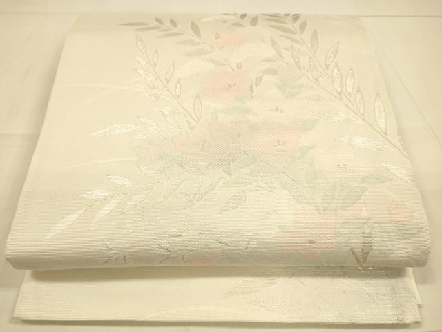平和屋着物＊夏物 六通柄袋帯 草花文 銀糸 正絹 逸品 DAAS2533cm