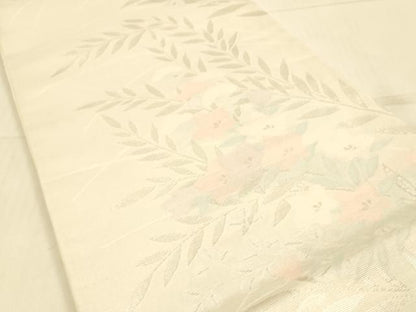 平和屋着物＊夏物 六通柄袋帯 草花文 銀糸 正絹 逸品 DAAS2533cm