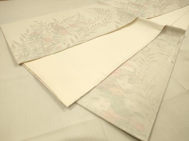 平和屋着物＊夏物 六通柄袋帯 草花文 銀糸 正絹 逸品 DAAS2533cm