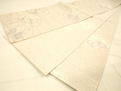 平和屋着物＊夏物 六通柄袋帯 草花文 金銀糸 正絹 逸品 DAAS2536cm