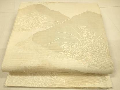 平和屋着物＊夏物 六通柄袋帯 草花文 銀糸 正絹 逸品 DAAS2539cm