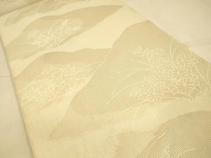 平和屋着物＊夏物 六通柄袋帯 草花文 銀糸 正絹 逸品 DAAS2539cm