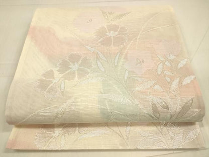 平和屋着物＊夏物 六通柄袋帯 草花文 銀糸 正絹 逸品 DAAS2550cm