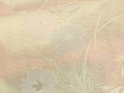 平和屋着物＊夏物 六通柄袋帯 草花文 銀糸 正絹 逸品 DAAS2550cm