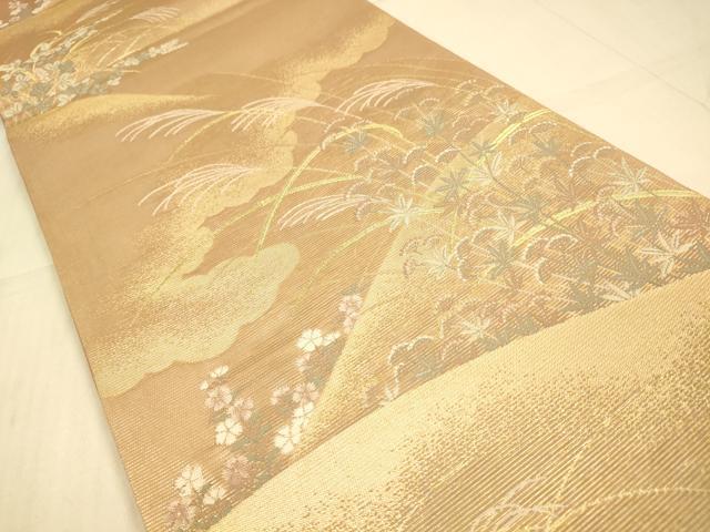 平和屋着物＊夏物 六通柄袋帯 芒に藤袴 金糸 正絹 逸品 DAAS2553cm