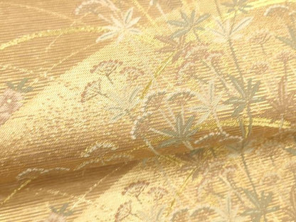 平和屋着物＊夏物 六通柄袋帯 芒に藤袴 金糸 正絹 逸品 DAAS2553cm