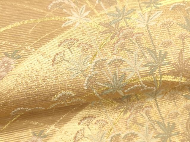 平和屋着物＊夏物 六通柄袋帯 芒に藤袴 金糸 正絹 逸品 DAAS2553cm
