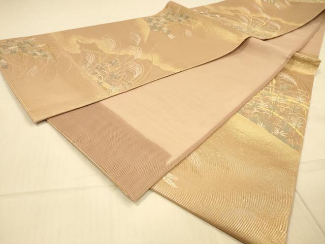平和屋着物＊夏物 六通柄袋帯 芒に藤袴 金糸 正絹 逸品 DAAS2553cm