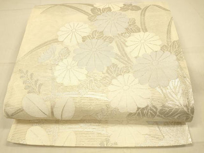 平和屋着物＊夏物 六通柄袋帯 草花文 銀糸 正絹 逸品 DAAS2555cm