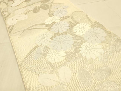 平和屋着物＊夏物 六通柄袋帯 草花文 銀糸 正絹 逸品 DAAS2555cm