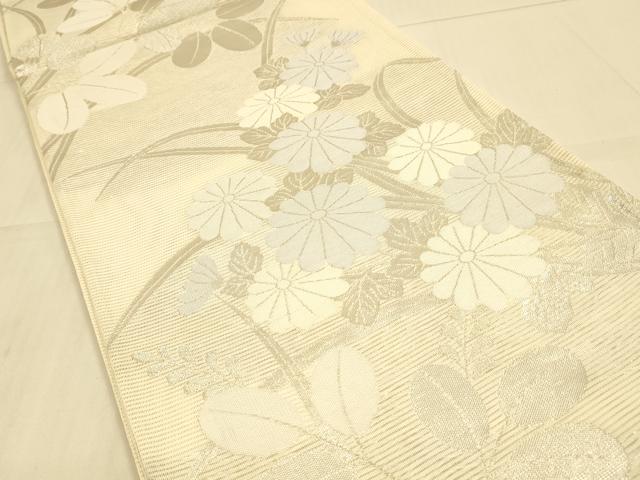 平和屋着物＊夏物 六通柄袋帯 草花文 銀糸 正絹 逸品 DAAS2555cm