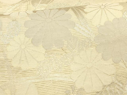 平和屋着物＊夏物 六通柄袋帯 草花文 銀糸 正絹 逸品 DAAS2555cm