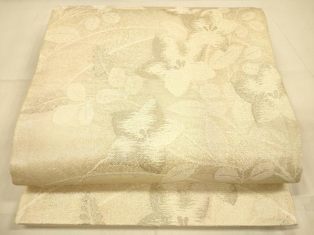 平和屋着物＊夏物 六通柄袋帯 草花文 銀糸 正絹 逸品 DAAS2556cm