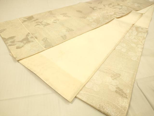 平和屋着物＊夏物 六通柄袋帯 草花文 銀糸 正絹 逸品 DAAS2556cm
