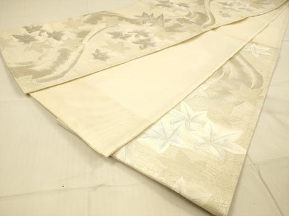 平和屋着物＊夏物 六通柄袋帯 流水楓文 銀糸 正絹 逸品 DAAS2580cm