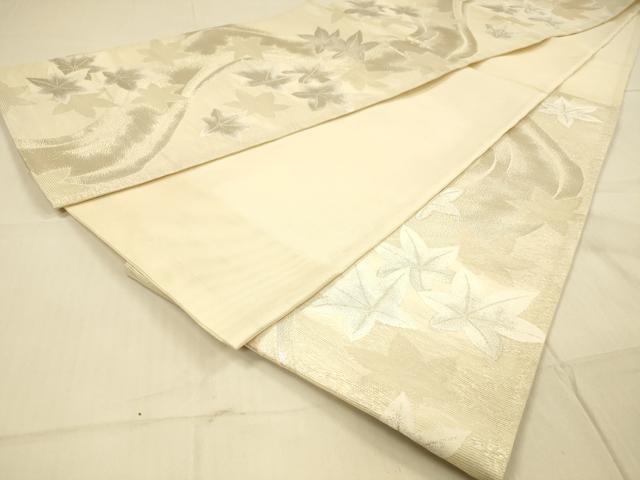 平和屋着物＊夏物 六通柄袋帯 流水楓文 銀糸 正絹 逸品 DAAS2580cm