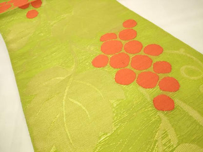 平和屋着物＊夏物 六通柄袋帯 葡萄蔦の葉文 金糸 正絹 逸品 DAAS2611cm