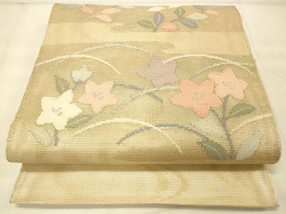 平和屋着物＊夏物 太鼓柄袋帯 流水草花文 金銀糸 正絹 逸品 DAAS2640cm