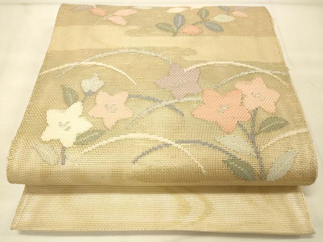 平和屋着物＊夏物 太鼓柄袋帯 流水草花文 金銀糸 正絹 逸品 DAAS2640cm