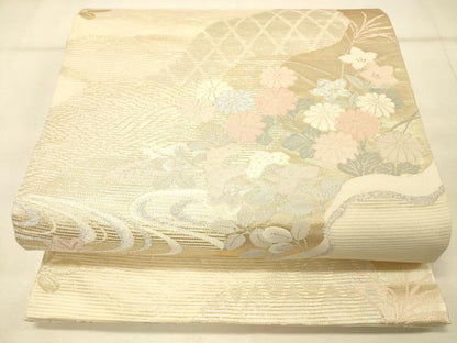 平和屋着物＊夏物 六通柄袋帯 草花文 金銀糸 正絹 逸品 DAAS2646cm