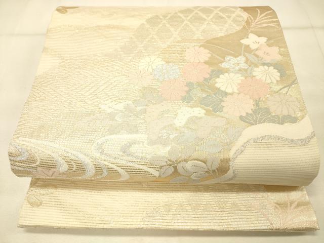 平和屋着物＊夏物 六通柄袋帯 草花文 金銀糸 正絹 逸品 DAAS2646cm