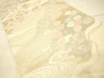 平和屋着物＊夏物 六通柄袋帯 草花文 金銀糸 正絹 逸品 DAAS2646cm