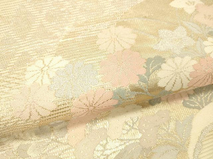 平和屋着物＊夏物 六通柄袋帯 草花文 金銀糸 正絹 逸品 DAAS2646cm