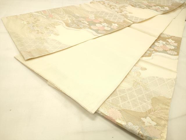 平和屋着物＊夏物 六通柄袋帯 草花文 金銀糸 正絹 逸品 DAAS2646cm