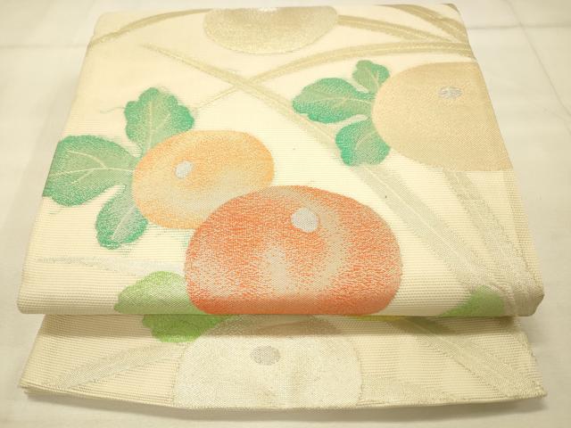 平和屋着物＊夏物 六通柄袋帯 草花文 銀糸 正絹 逸品 DAAS2664cm