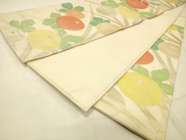 平和屋着物＊夏物 六通柄袋帯 草花文 銀糸 正絹 逸品 DAAS2664cm