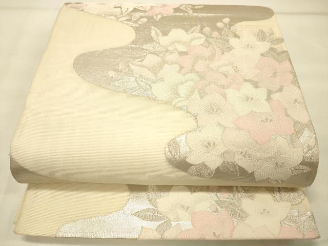 平和屋着物＊夏物　六通柄袋帯　草花文　銀糸　正絹　逸品　DAAS2665cm