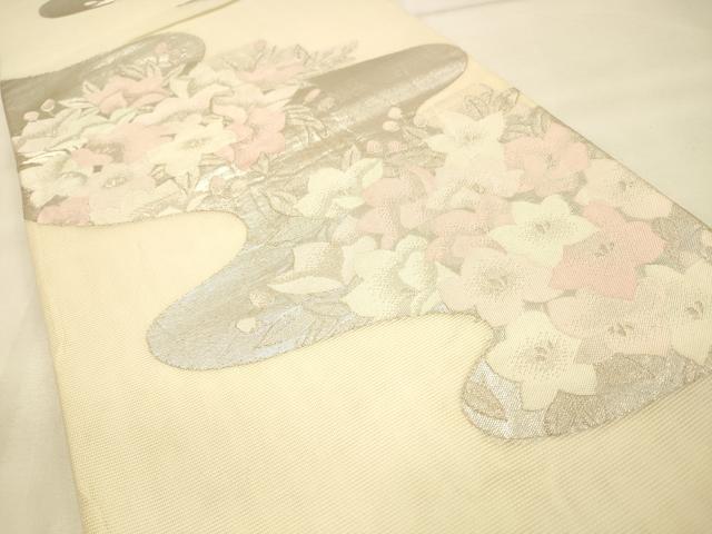 平和屋着物＊夏物　六通柄袋帯　草花文　銀糸　正絹　逸品　DAAS2665cm