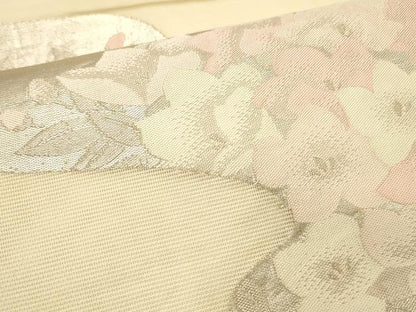 平和屋着物＊夏物　六通柄袋帯　草花文　銀糸　正絹　逸品　DAAS2665cm