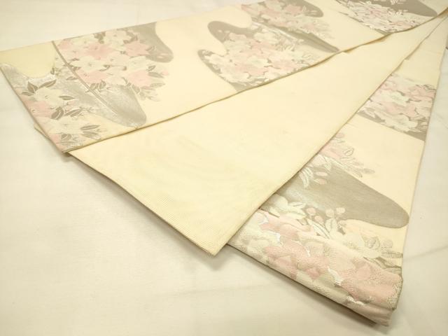平和屋着物＊夏物　六通柄袋帯　草花文　銀糸　正絹　逸品　DAAS2665cm