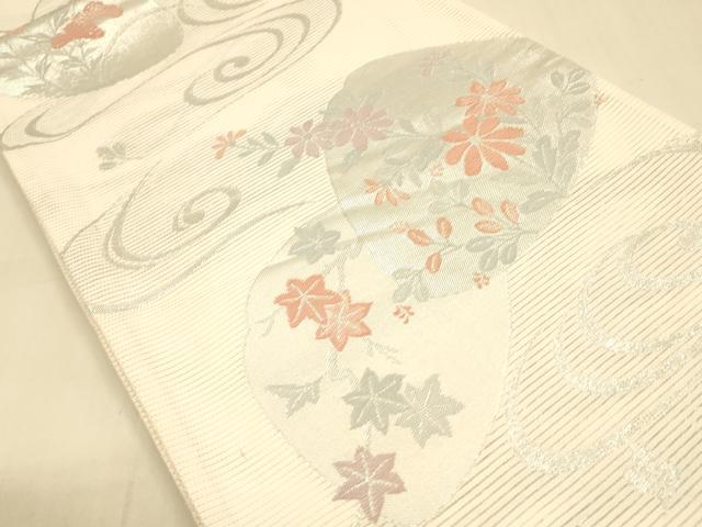 平和屋着物＊夏物　六通柄袋帯　貝合せ流水草花文　銀糸　DAAS2960cm