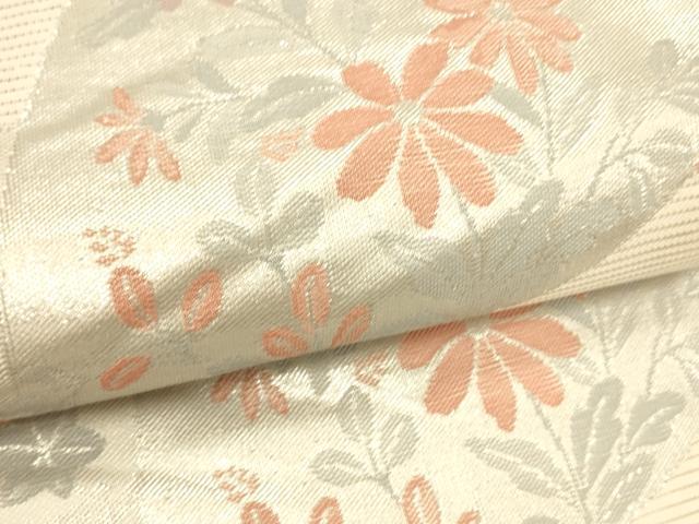 平和屋着物＊夏物　六通柄袋帯　貝合せ流水草花文　銀糸　DAAS2960cm