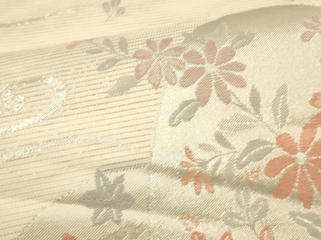 平和屋着物＊夏物　六通柄袋帯　貝合せ流水草花文　銀糸　DAAS2960cm