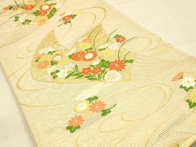 平和屋着物＊夏物 六通柄袋帯 唐織 扇面草花文 金銀糸 正絹 逸品 DAAS2969cm