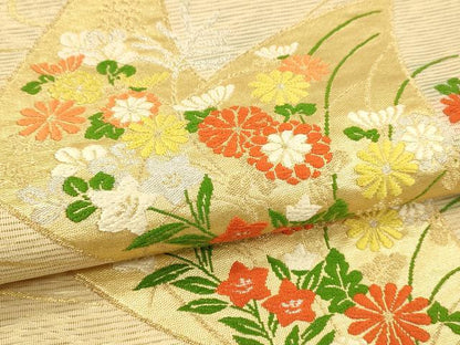 平和屋着物＊夏物 六通柄袋帯 唐織 扇面草花文 金銀糸 正絹 逸品 DAAS2969cm