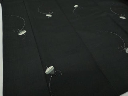 平和屋着物●上質な紬 絞り 独楽 黒地 正絹 逸品 DAAS3022ps