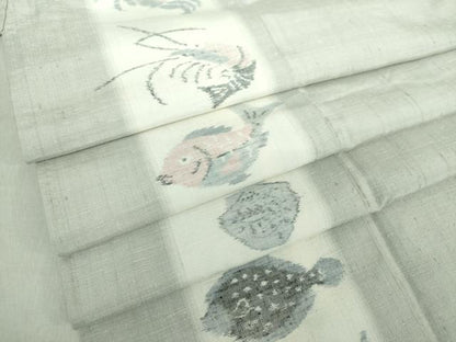 平和屋着物●訪問着　紬地　魚　間道　海老　鯛　河豚　蟹　正絹　逸品　DAAS3032ps