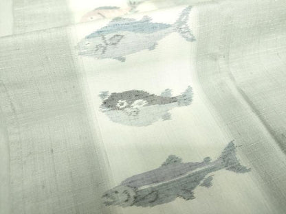 平和屋着物●訪問着　紬地　魚　間道　海老　鯛　河豚　蟹　正絹　逸品　DAAS3032ps
