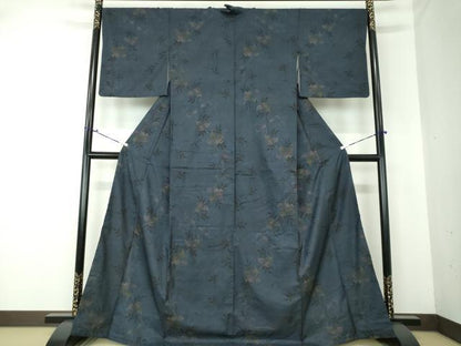 平和屋着物●本場大島紬　9マルキ　古代染色純泥染　花唐草文　証紙付き　正絹　逸品　DAAS3044ps