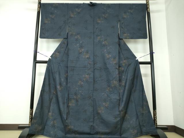 平和屋着物●本場大島紬　9マルキ　古代染色純泥染　花唐草文　証紙付き　正絹　逸品　DAAS3044ps