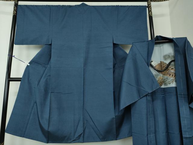 平和屋着物●男性 紬 アンサンブル 長羽織 色無地 紺地 正絹 逸品 DAAS3091ps