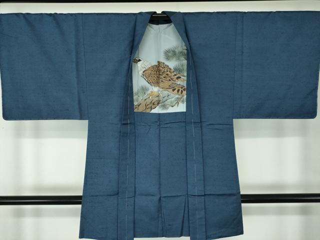 平和屋着物●男性 紬 アンサンブル 長羽織 色無地 紺地 正絹 逸品 DAAS3091ps